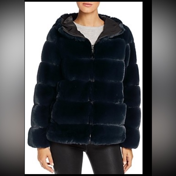 Via Spiga Reversible Hooded Faux Fur Jacket